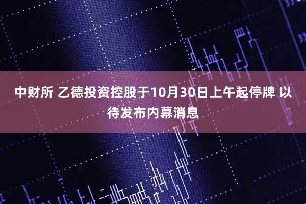 中财所 乙德投资控股于10月30日上午起停牌 以待发布内幕消息